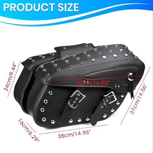 Pair of Motorcycle Saddlebags with Studded Rivet Design, 30L Large Capacity Water-Resistant PU Leather Bags, Quick-Release with Braided Straps in Saudi Arabia