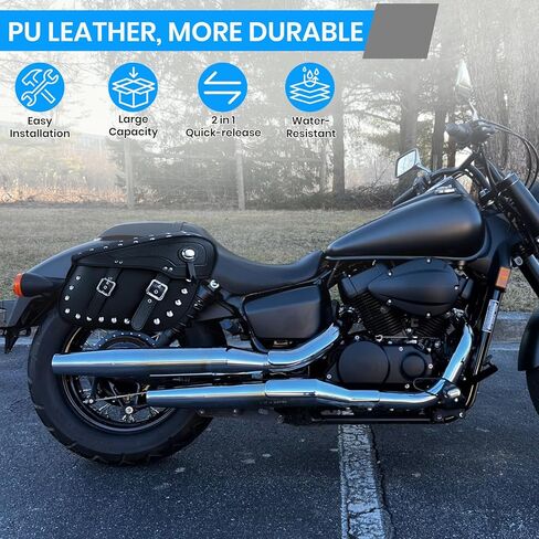 Pair of Motorcycle Saddlebags with Studded Rivet Design, 30L Large Capacity Water-Resistant PU Leather Bags, Quick-Release with Braided Straps in Saudi Arabia