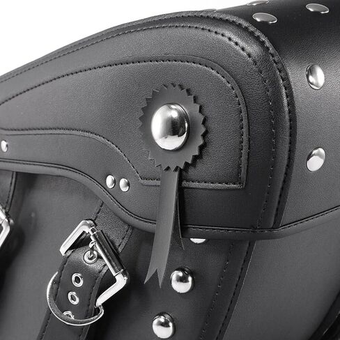 Pair of Motorcycle Saddlebags with Studded Rivet Design, 30L Large Capacity Water-Resistant PU Leather Bags, Quick-Release with Braided Straps in Saudi Arabia