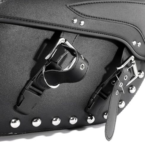 Pair of Motorcycle Saddlebags with Studded Rivet Design, 30L Large Capacity Water-Resistant PU Leather Bags, Quick-Release with Braided Straps in Saudi Arabia