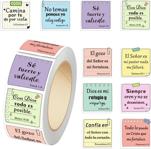 500 Pcs Spanish Bible Verse Stickers Roll, Inspirational Christian Note Style Stickers for Journals, Scrapbooking, Planners, Envelopes and Gift Packaging in Saudi Arabia