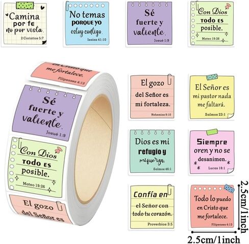 500 Pcs Spanish Bible Verse Stickers Roll, Inspirational Christian Note Style Stickers for Journals, Scrapbooking, Planners, Envelopes and Gift Packaging in Saudi Arabia