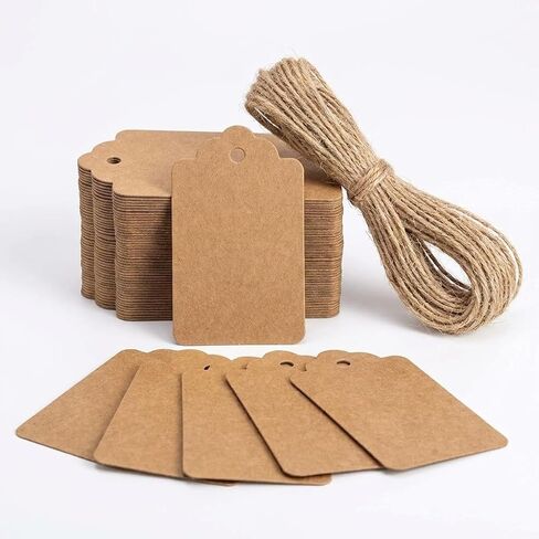 Kraft Paper Gift Tags with String, 1.7 x 2.8 inch, 100 Pieces for Clothes, DIY Crafts, Wedding, Holiday in Saudi Arabia