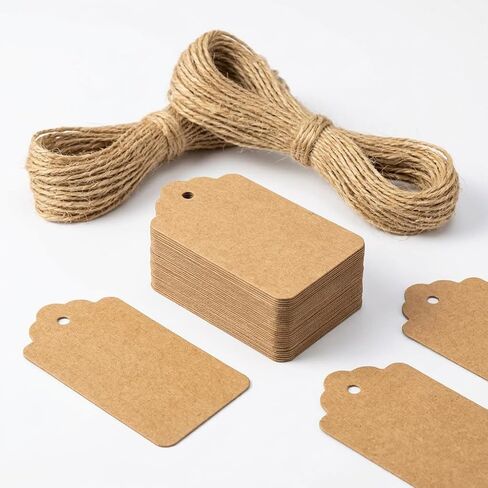 Kraft Paper Gift Tags with String, 1.7 x 2.8 inch, 100 Pieces for Clothes, DIY Crafts, Wedding, Holiday in Saudi Arabia