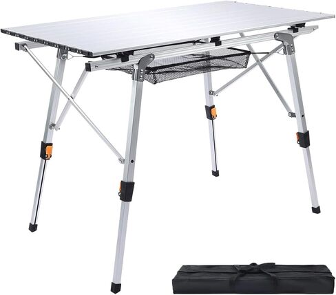 JOUYEK Folding Table, Outdoor Camping Table with Adjustable Legs, Lightweight Aluminum Roll Up Camp Table with Carrying Bag, Mesh Storage Organizer, for Cooking, Picnic, Beach, Backyards, BBQ, Party in Saudi Arabia