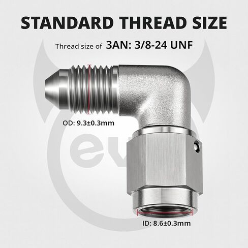 EVIL ENERGY 3AN Male to 3AN Female 90 Degree Swivel Brake Line Fitting, AN Adapter Coupler, Easy Install, Leak-Free for Automotive & Racing Performance, Stainless Steel Silver in Kuwait