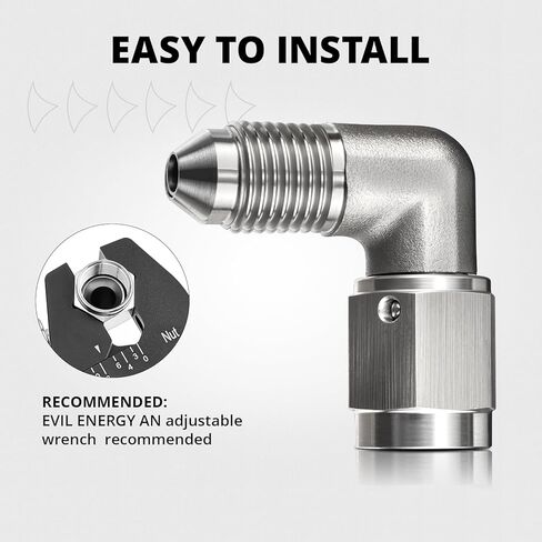 EVIL ENERGY 3AN Male to 3AN Female 90 Degree Swivel Brake Line Fitting, AN Adapter Coupler, Easy Install, Leak-Free for Automotive & Racing Performance, Stainless Steel Silver in Kuwait