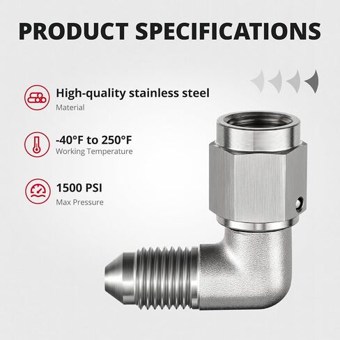 EVIL ENERGY 3AN Male to 3AN Female 90 Degree Swivel Brake Line Fitting, AN Adapter Coupler, Easy Install, Leak-Free for Automotive & Racing Performance, Stainless Steel Silver in Kuwait