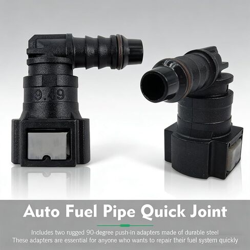 2 PCS Fuel Line Quick Connector, 9.49-ID8 90 Degree Elbow Nylon Fitting with Seals, PA12 High-Temp Resistant Quick Release Fuel Line Connector, Universal for Most Cars, Trucks, SUVs (Black) in Kuwait