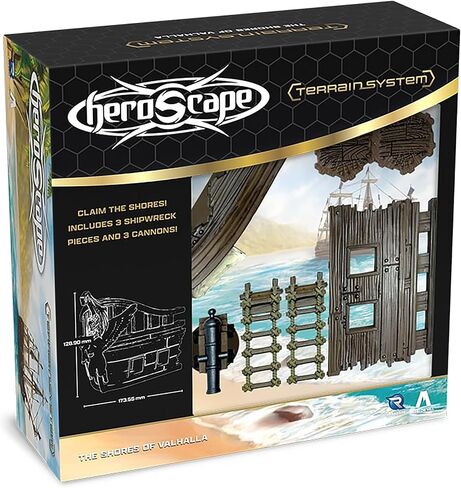 Renegade Game Studios Heroscape Shores of Valhalla Terrain Expansion، مجموعة ساحة المعركة الساحلية المكونة من 18 قطعة، ومدافع حطام السفن والملحقات المتوافقة مع Hex in Kuwait