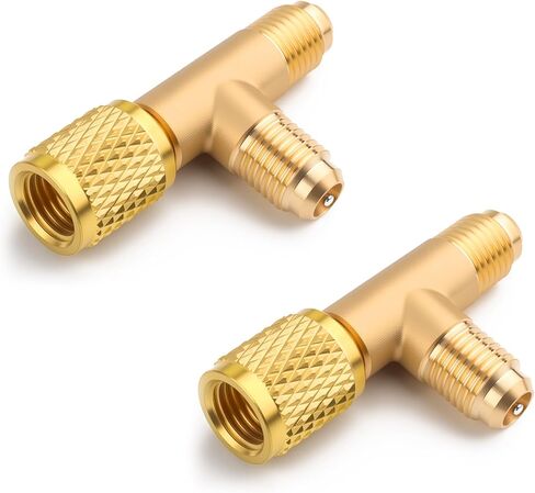2PCS 1/4" SAE Valve Core Tee Adapter with Swivel Connector,Brass Quick Coupler Access Tee for Quick Connect & Tight Sealing,Universal Car Accessories for R12/R22/R134A in Kuwait