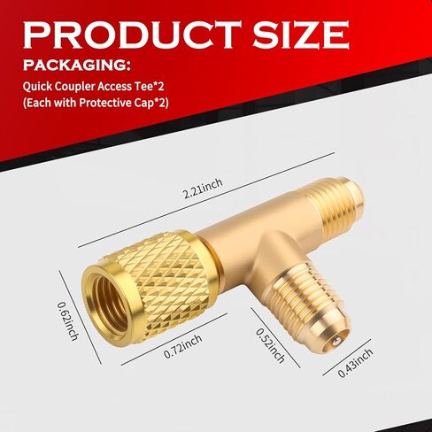 2PCS 1/4" SAE Valve Core Tee Adapter with Swivel Connector,Brass Quick Coupler Access Tee for Quick Connect & Tight Sealing,Universal Car Accessories for R12/R22/R134A in Kuwait