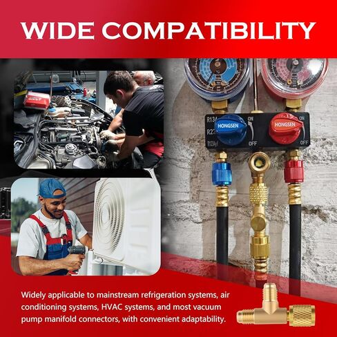 2PCS 1/4" SAE Valve Core Tee Adapter with Swivel Connector,Brass Quick Coupler Access Tee for Quick Connect & Tight Sealing,Universal Car Accessories for R12/R22/R134A in Kuwait
