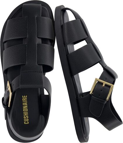 CUSHIONAIRE Women's Plaza Fisherman Sandal – Soft Vegan Leather, Adjustable Buckle Strap, Memory Foam, Wide Widths Available in Saudi Arabia