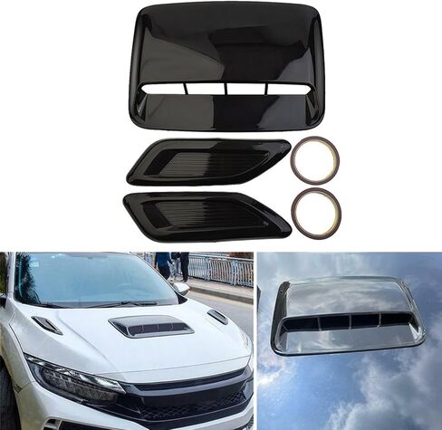 Glossy Black Car Air Flow Intake Hood Scoop Vent Bonnet Decorative Cover Set 3 Pieces ABS Plastic Enhances Style in Kuwait