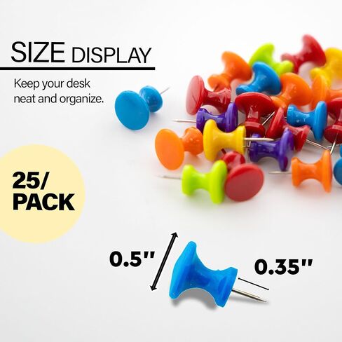 BAZIC Push Pins, Jumbo Plastic Head, Assorted Color Thumb Tacks Steel Point Pin for Cork Bulletin Board Map Posters Office School (25/Pack), 1-Pack in Kuwait