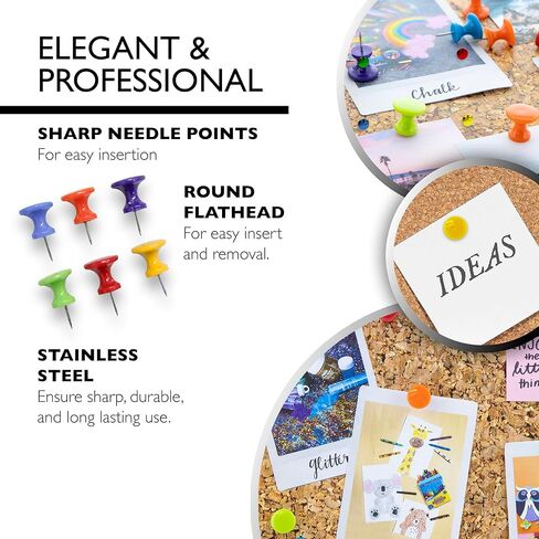BAZIC Push Pins, Jumbo Plastic Head, Assorted Color Thumb Tacks Steel Point Pin for Cork Bulletin Board Map Posters Office School (25/Pack), 1-Pack in Kuwait