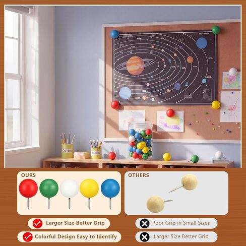 ReliThick 40 Pcs Giant Push Pins 1.5 Inch Multicolor Large Push Pins Jumbo Thumb Tacks for Cork Bulletin Board, World Map Pin Board, Fabric Marking, Craft, Office in Kuwait