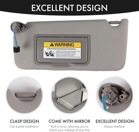 Left Driver & Right Passenger Side Sun Visor with Light Compatible for Honda Accord 2008-2017 (Gray NH686L, Replaces #83280-TA5-A51ZA, 83230-TA0-A91ZA) in Kuwait