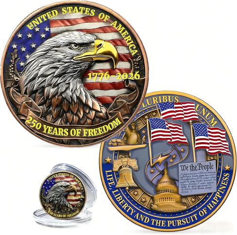 USA 250th Anniversary Coin 1776-2026 3D America 250 Merchandise for Patriotic Celebration 4th of July Independence Day Gifts for Veterans & History Lover in Kuwait