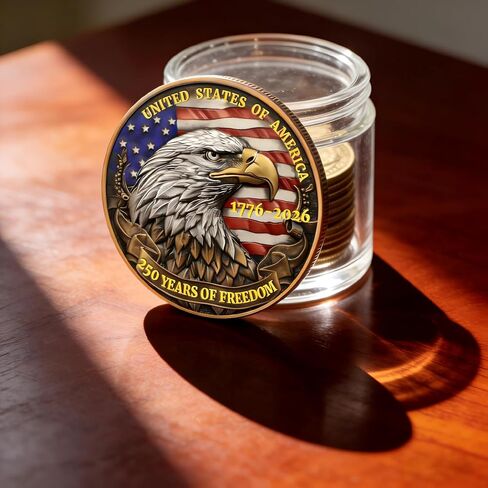 USA 250th Anniversary Coin 1776-2026 3D America 250 Merchandise for Patriotic Celebration 4th of July Independence Day Gifts for Veterans & History Lover in Kuwait