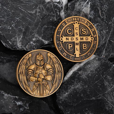 Saint Michael & St. Benedict Challenge Coin,Faith and Courage Pocket Token for Prayer, Strength & Blessing Gift,3D Engraved Zinc Alloy for Law Enforcement, Christians, Spiritual Gifts in Saudi Arabia