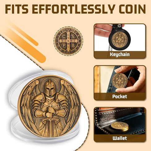 Saint Michael & St. Benedict Challenge Coin,Faith and Courage Pocket Token for Prayer, Strength & Blessing Gift,3D Engraved Zinc Alloy for Law Enforcement, Christians, Spiritual Gifts in Saudi Arabia