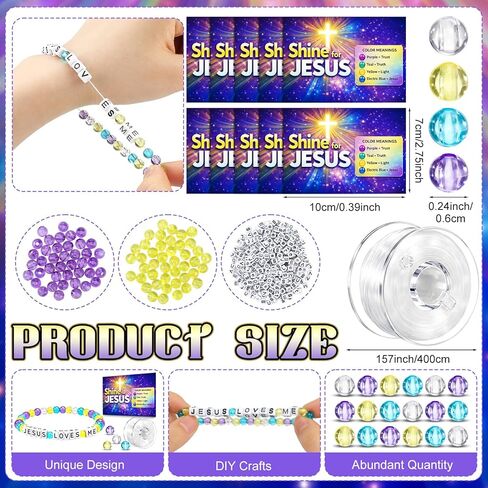 Unittype 24 Sets 2026 VBS DIY Crafts Illumination Bracelet Making Kit 2026 Illumination DIY Jesus Loves Me Bead Wristband Craft Kit with Bible Lesson Cards for Sunday School Classroom Party Gifts in Kuwait