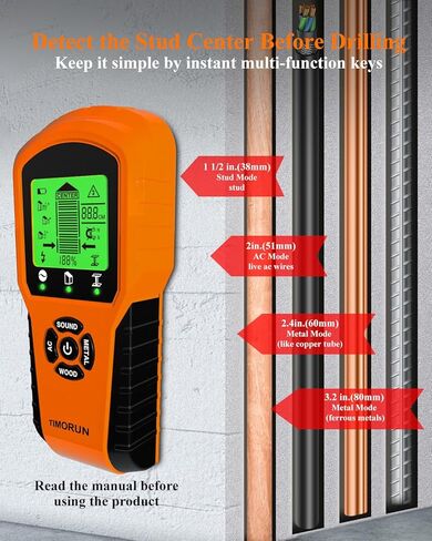 Stud Finder Wall Scanner, Upgraded 6 in 1 Wall Stud Finder Scanner Tool for Detecting Drywall Stud Center Wood Metal AC Wires For Hanging Frame/Mirror/TV Mount, Tangerine in Saudi Arabia