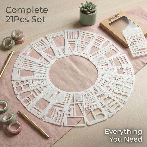 21Pcs Planner Stencils Set for Journaling, Reusable Plastic Templates for Bullet Journals, Scrapbooking & DIY Crafts - Habit Trackers, Calendar & More in Saudi Arabia