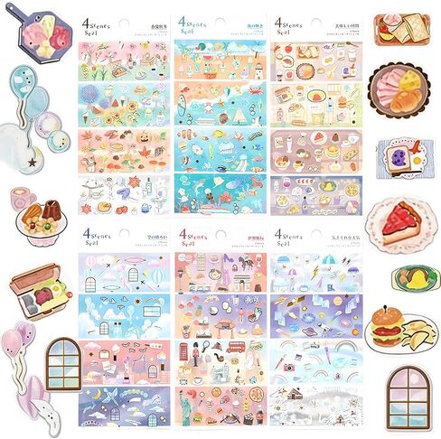 Beautiful Japanese Aesthetic Washi Stickers Set with Gold Foil 12 Sheets 6 Scenes and 6 Mini Stickers for Travel Food Ocean Seasonal and City Themes Perfect for Journals Scrapbooks and Planners in Kuwait