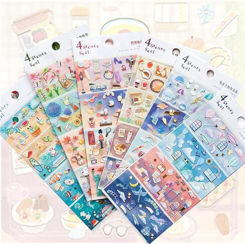Beautiful Japanese Aesthetic Washi Stickers Set with Gold Foil 12 Sheets 6 Scenes and 6 Mini Stickers for Travel Food Ocean Seasonal and City Themes Perfect for Journals Scrapbooks and Planners in Kuwait