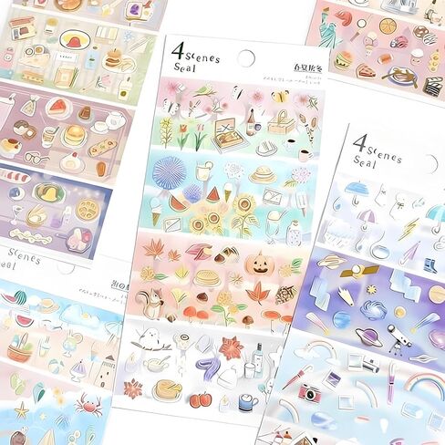 Beautiful Japanese Aesthetic Washi Stickers Set with Gold Foil 12 Sheets 6 Scenes and 6 Mini Stickers for Travel Food Ocean Seasonal and City Themes Perfect for Journals Scrapbooks and Planners in Kuwait