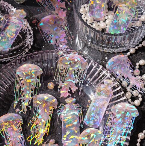 100 Piece Jellyfish Scrapbooking Stickers, Holographic & Vintage Design Adhesive Stickers for Album Crafts, Calendar Planner, DIY Art in Kuwait