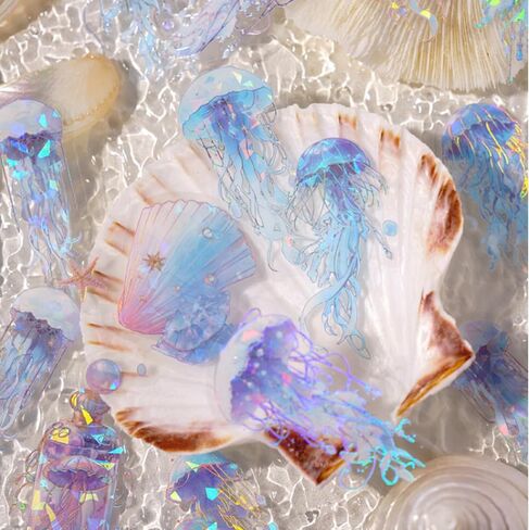 100 Piece Jellyfish Scrapbooking Stickers, Holographic & Vintage Design Adhesive Stickers for Album Crafts, Calendar Planner, DIY Art in Kuwait