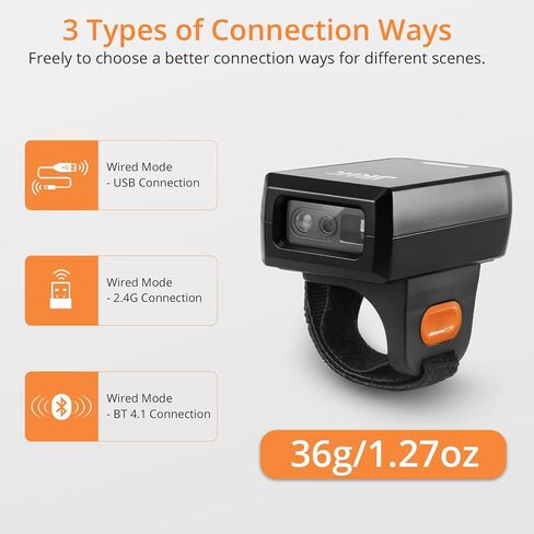 1D 2D Finger Barcode Scanner, Mini Wearable Ring 2.4G Wireless & USB Wired & Bluetooth Scanner, Portable Image QR Bar Code Reader PDF417 Data Matrix Screen Scan Compatible with iPad, Phone, PC in Saudi Arabia