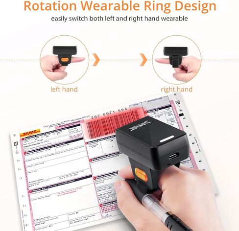 1D 2D Finger Barcode Scanner, Mini Wearable Ring 2.4G Wireless & USB Wired & Bluetooth Scanner, Portable Image QR Bar Code Reader PDF417 Data Matrix Screen Scan Compatible with iPad, Phone, PC in Saudi Arabia
