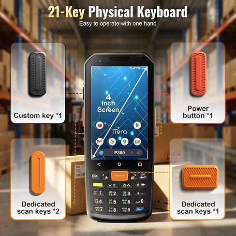 Android 13 Barcode Scanner PDA: HS7 Scan Engine 4" Touchscreen 21-Key Keypad IP66 Rugged 5100mAh Battery with QC 3.0 Fast Charging for Warehouse Logistics P300 in Saudi Arabia