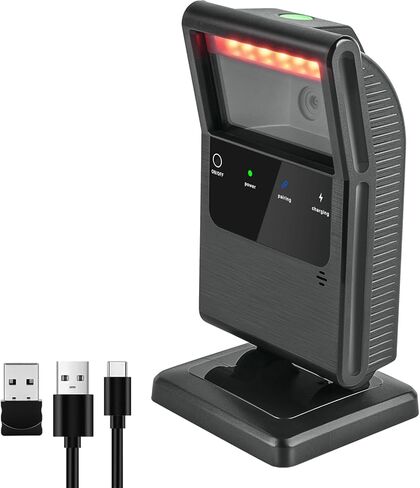 OBZ 2D QR بلوتوث ماسح الباركود اللاسلكي متعدد الاتجاهات لسطح المكتب بدون استخدام اليدين، قارئ باركود لاسلكي بلوتوث 2.4G USB للسوبر ماركت، StorePOS، الكمبيوتر الشخصي in Kuwait