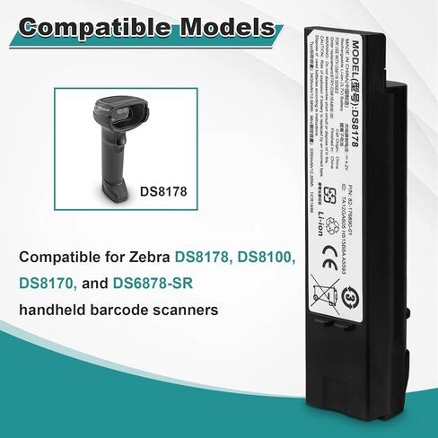 لاستبدال بطارية الماسح الضوئي Zebra DS8178: للرمز DS8178 DS8100 DS8170 DS6878-SR 82-176890-01 بطارية ماسح الباركود المحمولة ليثيوم أيون 3400 مللي أمبير في الساعة in Kuwait