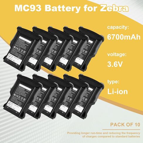 10 عبوات لاستبدال بطارية الماسح الضوئي Zebra MC93: لـ Zebra MC93 MC9300 MC930 MC93P MC930B MC930P MC93N0-G MC93N0 BT-000370 BT-000371 BTRY-MC93-STN-01 بطارية قابلة لإعادة الشحن ماسح الباركود 6700 مللي أمبير في الساعة in Kuwait