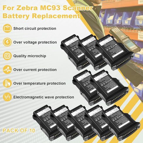 10 عبوات لاستبدال بطارية الماسح الضوئي Zebra MC93: لـ Zebra MC93 MC9300 MC930 MC93P MC930B MC930P MC93N0-G MC93N0 BT-000370 BT-000371 BTRY-MC93-STN-01 بطارية قابلة لإعادة الشحن ماسح الباركود 6700 مللي أمبير في الساعة in Kuwait