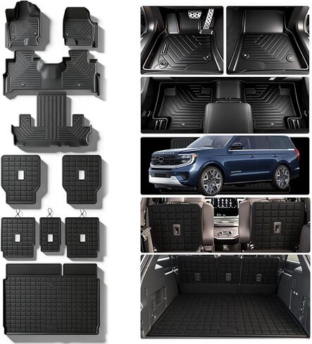 سجادات أرضية لسيارة Ford Expedition 2025 2026 ذات 7 مقاعد في الصف الثاني (ليست للحد الأقصى) وحصيرة صندوق السيارة ومسند الظهر، TPE للحماية من جميع الأحوال الجوية للصف الثاني والثالث مجموعة كاملة من الملحقات in Kuwait