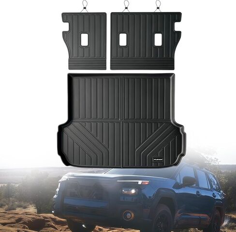 سجادات أرضية لسيارة Ford Expedition 2025 2026 ذات 7 مقاعد في الصف الثاني (ليست للحد الأقصى) وحصيرة صندوق السيارة ومسند الظهر، TPE للحماية من جميع الأحوال الجوية للصف الثاني والثالث مجموعة كاملة من الملحقات in Kuwait