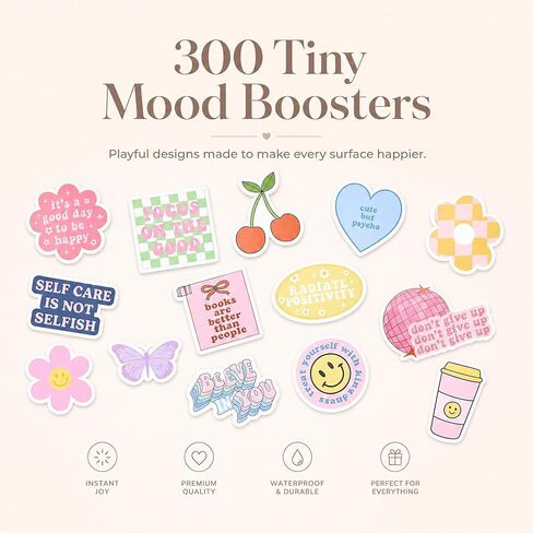 Motivational Sticker Set of 300 - Cute Inspirational Vinyl Stickers for Your Water Bottle, Laptop Or Journal - Positive Affirmation Decals for Adults, Teens and Kids Giving Daily Smiles and Motivation in Kuwait