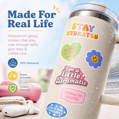 Motivational Sticker Set of 300 - Cute Inspirational Vinyl Stickers for Your Water Bottle, Laptop Or Journal - Positive Affirmation Decals for Adults, Teens and Kids Giving Daily Smiles and Motivation in Kuwait