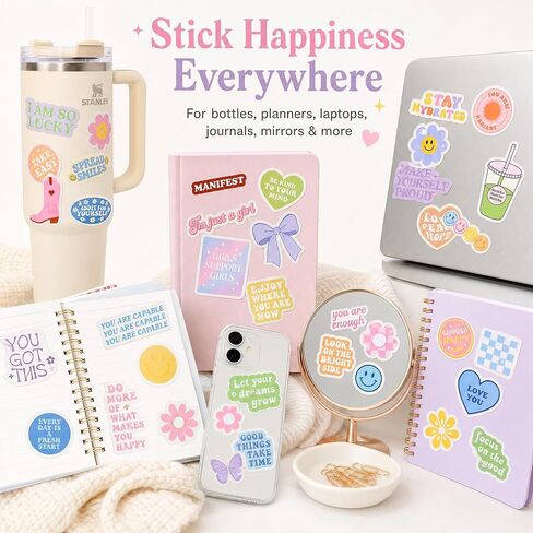 Motivational Sticker Set of 300 - Cute Inspirational Vinyl Stickers for Your Water Bottle, Laptop Or Journal - Positive Affirmation Decals for Adults, Teens and Kids Giving Daily Smiles and Motivation in Kuwait