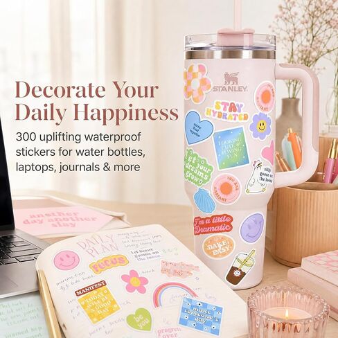 Motivational Sticker Set of 300 - Cute Inspirational Vinyl Stickers for Your Water Bottle, Laptop Or Journal - Positive Affirmation Decals for Adults, Teens and Kids Giving Daily Smiles and Motivation in Kuwait