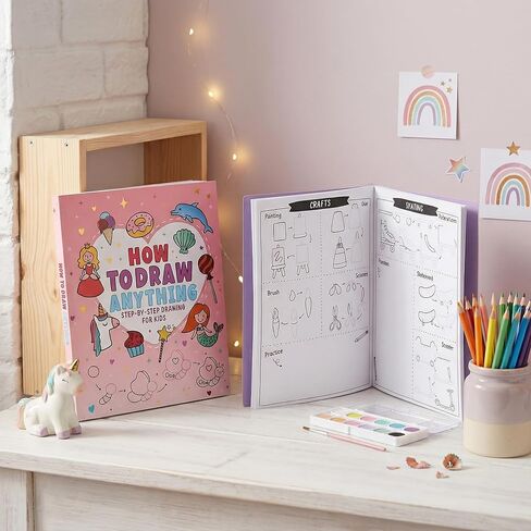 ZICOTO Fun How to Draw Books for Kids مجموعة من 2 - هدايا كتاب الرسم والتلوين اللطيفة خطوة بخطوة للفتيات الذين تتراوح أعمارهم بين 4-6، 6-8 و8-12 - تعلم رسم تصاميم جميلة بخطوات سهلة للفنانين الصغار in Kuwait
