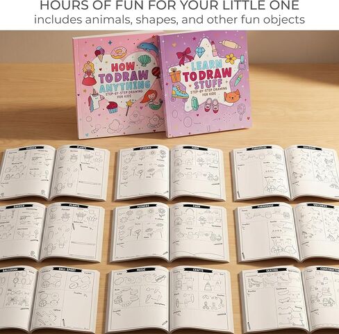ZICOTO Fun How to Draw Books for Kids مجموعة من 2 - هدايا كتاب الرسم والتلوين اللطيفة خطوة بخطوة للفتيات الذين تتراوح أعمارهم بين 4-6، 6-8 و8-12 - تعلم رسم تصاميم جميلة بخطوات سهلة للفنانين الصغار in Kuwait